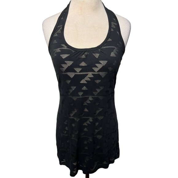 Miken Swim Black Sheer Geometric Cover-Up Dress Mini Medium Sleeveless Racer - Picture 7 of 14